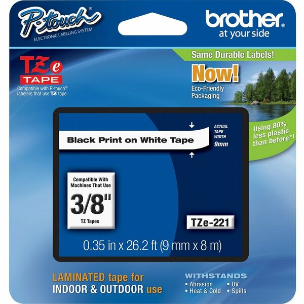 Brother International 3 8'' 9mm  Black on White TZE221
